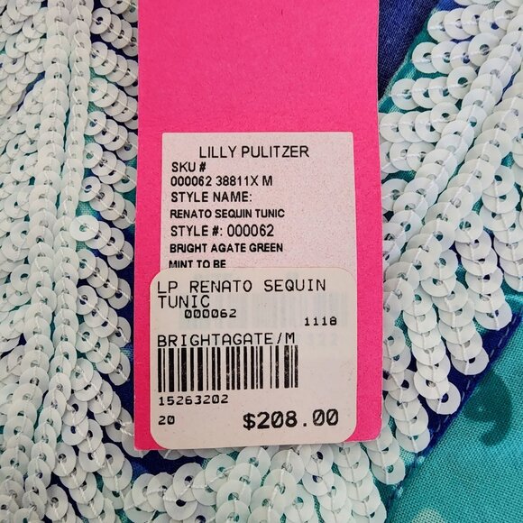 Lilly Pulitzer Renato Sequined Tunic Top Agate Green Mint to Be Floral Tropical - Picture 7 of 13
